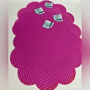 Fuchsia Pink Flower Scallop 14.8" Placemats Plastic Weave Spring Shop Set 4 NEW